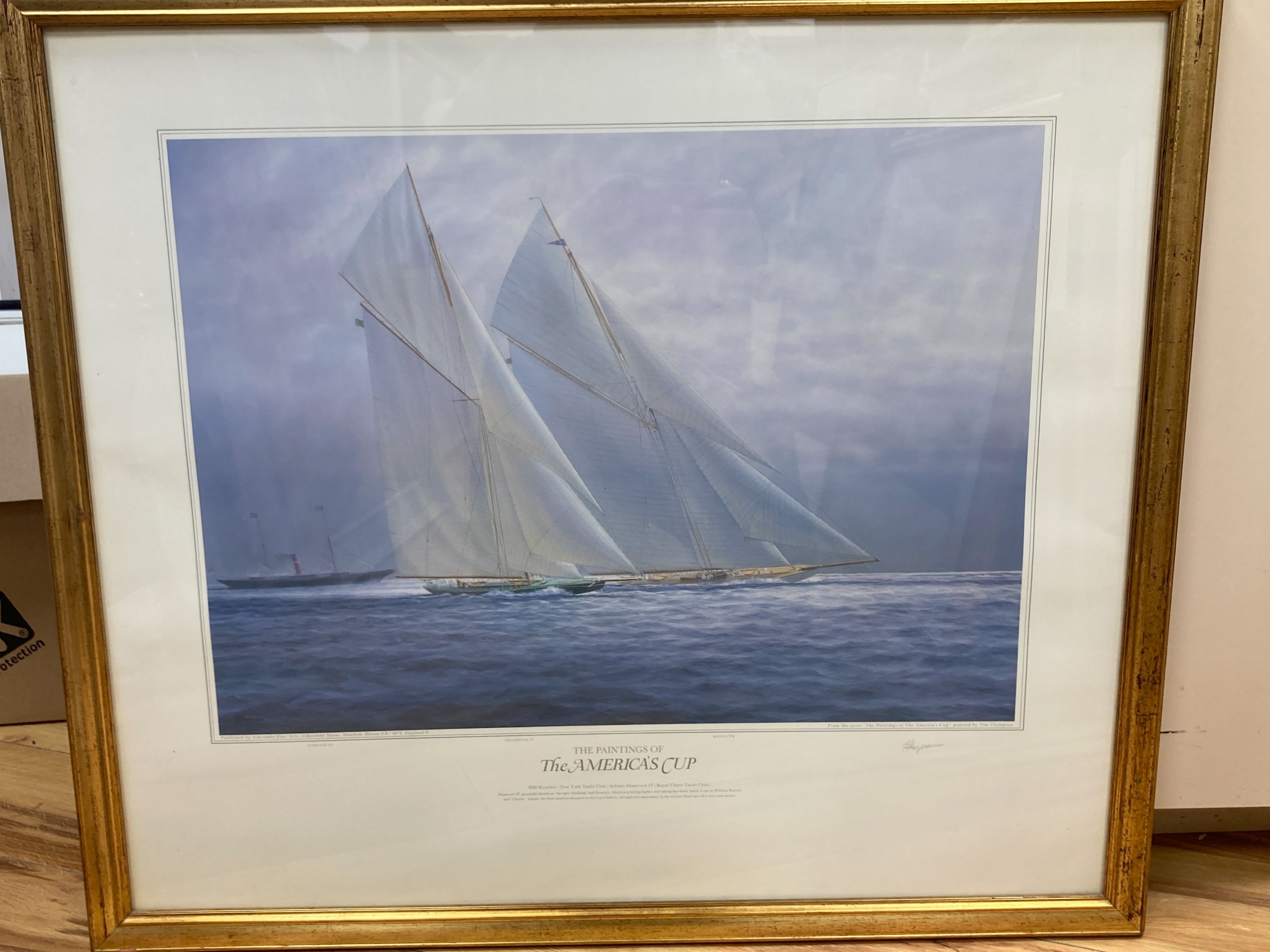 Tim Thompson, three colour prints, The Paintings of the Americas Cup, overall 60 x 70cm.